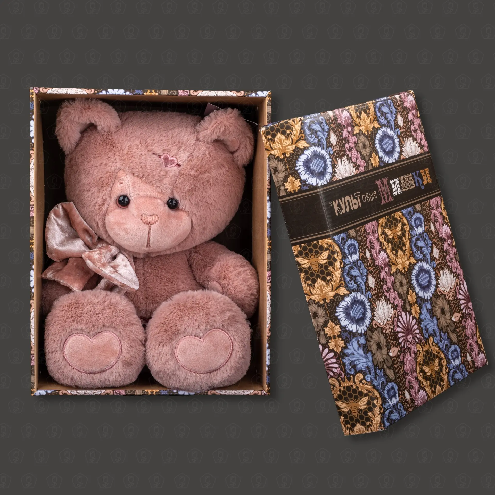 Мягкая игрушка "Медведь Ляля с бантом пудровый" 25 см