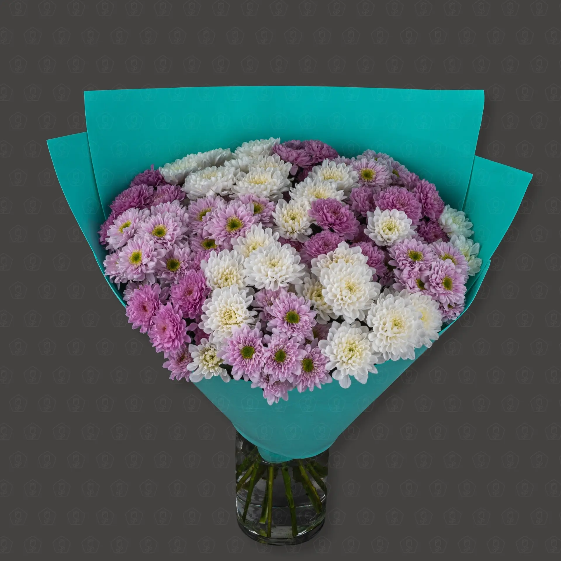 Акция! 15 Кустовых хризантем Микс с оформлением Премиум