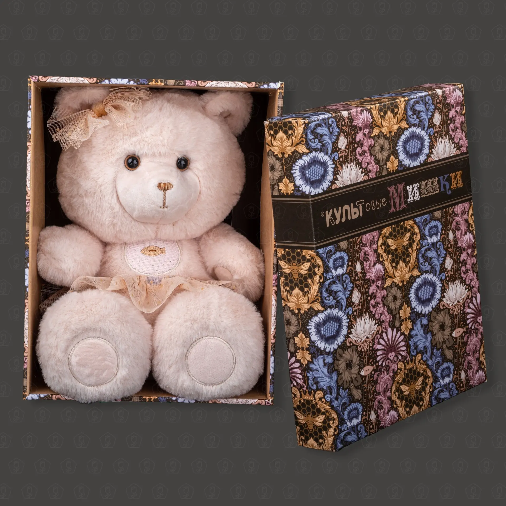 Мягкая игрушка "Медведь Эльза в юбке с бантом персиковый" 25 см